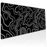 Gaming Mouse Pad Large, Black Topographic Mouse Pad, Large Mousepad Extended Office Desk Mat For Keyboard And Mouse, Stitched Edges | Non-Slip Base 31.5X11.8 Inch (Black)
