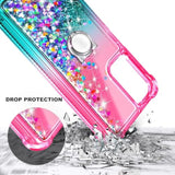 Compatible With Samsung Galaxy A16-5G Phone Case Pink/Aqua | Bling Sparkly Glitter Floating Liquid Waterfall Cute Cover, Women Girls Kids, Ring Holder Grip Diamond Wrist Strap Lanyard