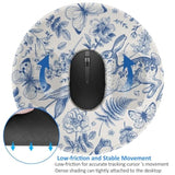 Blue Floral Round Mouse Pad Small Gaming Mousepad Desk Mat Stitched Edges 8 X 8 Inch For Home Office