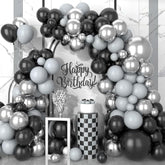 102PCS Black & Silver Balloon Garland Kit Party Decor for Birthday, Wedding, Shower and More