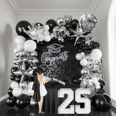 Black And White Silver Balloon Garland Arch Kit 145Pcs With Chrome Sil