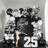 Black And White Silver Balloon Garland Arch Kit 145Pcs With Chrome Sil