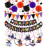 Halloween Party Decorations Indoor with Happy Halloween Banner Swirl Streamers and Flag Bunting