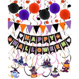 Halloween Party Decorations Indoor with Happy Halloween Banner Swirl Streamers and Flag Bunting