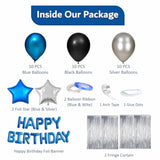 49pc Blue & Black Birthday Decor Kit – Banner, Foil Balloons and Curtains for All Ages