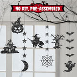 Pre Strung Halloween Party Decorations Banner Skull Garland Black Red Glitter