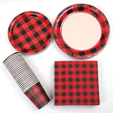 122pcs Red Black Buffalo Plaid Tableware Set Plates Cups Napkins for 24 Guests
