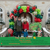 Christmas Balloon Garland Arch Kit with backdrop Xmas Red Green Balloons Candy Cane Santa Claus Star Foil Balloons for Christmas New Year Birthday Party Decorations