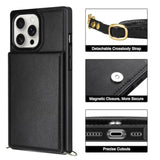 Compatible With Iphone 15 Pro Max Case Wallet With Card Holder Lanyard Crossbody Strap Leather Magnetic Clasp Kickstand Heavy Duty Protective Flip Cover For Iphone 15 Pro Max 6.7" Black