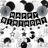 Birthday Decorations Black Happy Birthday Banner Black Balloons Stars Hanging Swirl Streamers 59Pcs Birthday Party Decorations For Men Women Party Supplies