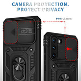 For Galaxy S21 Case With Camera Cover Slider, 2*Screen Protectors,Build In 360° Rotating Ring Kickstand, Military Grade Protective Case For Samsung Galaxy S21 6.2" (Black)