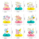 9 Pcs Happy Birthday Honeycomb Centerpieces Decorations - Party Table Toppers Supplies With Cake/Balloon/Gift Designs For Kids Adults Birthday Party Decor