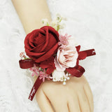 Artificial Rose Corsage Boutonniere Set For Groom Bride Groomsmen Bridesmaids, Simulated Flowers Accessories Wedding Party Prom Suit Decorations-2 Pieces Of Red+Creamy+Light Pink