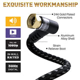 Coaxial Cable 3 ft-2 Pack-Right Angle Quad Shielded 90 Degree RG6 Coax Cable Cord, Male F Gold-Plated Nylon-Braided, in-Wall, Digital TV Aerial AV