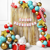 Christmas Balloons Garland Multicolor - 145 Pcs With Merry Banner & Foil Curtains | Balloons With Candy Cane For Party Decorations