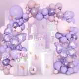 171Pcs Pink Purple Butterfly Balloon Arch Kit for Birthday, Baby Shower, Wedding