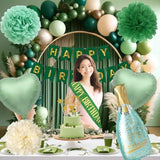 Green Birthday Decorations,Birthdays Decoration For Women,Emerald Green Party Decorations,Sage And Gold Balloons,Happy Birthday Banner Paper Pom Poms For Women Men Neutral Birthdays