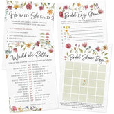 Bridal Shower Game Set – 4 Fun Games And Activities For 30 Guests, Includes Bingo, Emoji Guessing, And Bride & Groom Trivia, Love In Bloom Wildflower Design