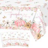 3 Pcs Pink Pumpkin Baby Shower Tablecloths 108X54 Inch Fall Baby Shower Decorations For Girl A Sweet Little Pumpkin Is On The Way Party Supplies