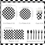 168 Pcs Race Car Birthday Party Decorations With Checkered Flag Plates, Cups, Napkins, Cutlery For Cars Birthday Decorations, Serves 24