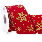 Red Velvet Wired Ribbon With Glitter Snowflake 2-1/2 Inch X Continuous 10 Yard Christmas Ribbon For Big Bow,Gift Wrapping,Wreath,Tree Decoration
