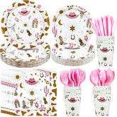 Cowgirl Party Supplies Set: Western Theme Tableware for 24