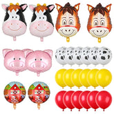 Farm Animal Balloons Set Pig Cow Horse Donkey Head Shaped Mylar Foil Cow Print Latex Balloon For Barnyard Farm Theme Birthday Party Supplies Decorations