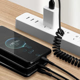 Retractable Usb A To Usb C Multi Charging Cable,Coiled 5A 3 In 1 Multiple Usb