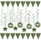 Camo Party Decorations Kit – Complete Camouflage Birthday Party Supplies With Hats, Blowouts, Treat Bags, 14 Swirls, Pennant Banners & Backdrop For Army, Military, Hunting, Going Away Parties