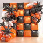 25Pcs Black And Orange Foil Square Balloon Backdrop Wall &149Pcs Black Orange White Balloons Arch, Double Sided Balloon Tunnel For Graduation, Birthday, Halloween Party Decor