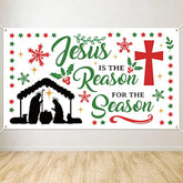 Christmas Jesus Is The Reason For The Season Backdrop Banner Xtralarge Nativity Cross Xmas Winter Holiday Religious Party Wall Decorations Supplies For Home Church Outdoor 78 X 45 Inch