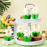 12 Pcs Spring Wood Signs Retro 3D Flowers Table Decoration Rustic Farmhouse Table Centerpiece Floral Block Tabletop Signs For Spring Home Tiered Tray Decor(White)