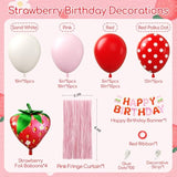 Strawberry Birthday Party Decorations With Pink Fringe Curtain Happy Birthday Banner Pink Red Sand White Balloons For Strawberry Themed 1St Baby Shower Party Decorations