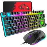 Gaming Keyboard and Mouse Combo,88 Keys Compact Rainbow Backlit Mechanical Feel Keyboard,RGB Backlit 6400 DPI Lightweight Gaming Mouse with Honeycomb Shell for Windows PC Gamers (Black)