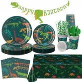 Dinosaur Plates And Napkins For Birthday Party Dino Tableware Set,Dinosaur Party Decorations Dino Plate Baby Shower,Disposable Dinosaurs Dinnerware Set With Tablecloth Cup Banner For Kids Boy Serve 24