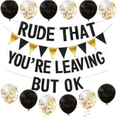 Rude That You're Leaving But OK" Banner – Black & Gold Glitter Farewell Decor for Office Party