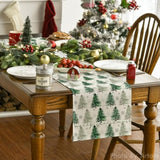 Xmas Trees Snowflake Christmas Table Runner, Seasonal Winter Green Kitchen Dining Table Decoration For Home Party Decor 13X72 Inch