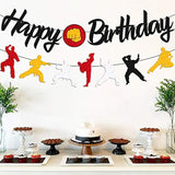 Karate Taekwondo Birthday Banner Black Glitter Party Decorations for Kids & Adults