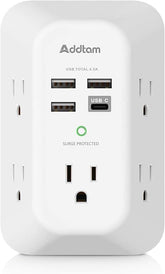 Surge Protector Outlet Extender 5 Outlets 4 USB Ports USB C 1800J Wall Charger White