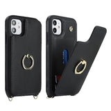 For Iphone 11 Phone Case With Card Holder And Strap For Women,Crossbody Lanyard,Kickstand Ring Stand,Snap Clasp,Phone Wallet Cases 6.1 Inch(Black)