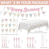 Wildflower Party Supplies, Floral Party Decorations Tableware, Plate, Napkins, Cup, Cutlery, Tablecloth, Backdrop, Banner, Spring Summer Flower Decorations For Birthday, Baby Shower, Serve 24