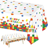 3 Pack Building Block Party Tablecloth Building Block Disposable Plastic Table Cover For Children Kids Blocks Birthday Party Supplies, 54 X 108 Inch