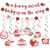 11pcs Strawberry Baby Shower Decor β Sweet Baby Banners & Hanging Swirls Set