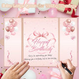Bow Birthday Decorations For Girls Women Rose Gold Happy Birthday Guest Book To Sign Coquette Birthday Alternative Signature Guestbook Gifts Keepsake Pink Bow Heart Memory Book Card Board Party