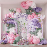 Fairy Wonderland Party Decorations 155Pcs Dusty Green Pink Purple Balloons Garland Arch Kit Pastel Pink Lavender Purple White Latex Balloons For Spring Tea Party Wedding Birthday Flower Party Backdrop