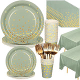 Sage Green Party Supplies, 127Pcs Green Paper Plates Napkins Cups Forks Disposable Dinnerware Set Serves 25 Guests Sage-Green Party Decorations For Wedding Baby Shower