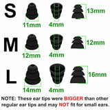 9 Pairs Noise Isolation Triple Three Flange Ear Tips Buds Plugs Gels Bud With 4Mm Inner Hole For Inside Diameter 4Mm-4.8Mm Earbuds In-Ear Earphones, S/M/L Black