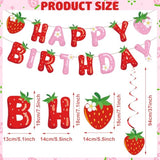 50 Pcs Strawberry Happy Birthday Party Decorations Strawberry Theme Birthday Banner Hanging Swirls Set For Girls Birthdays Party Supplies