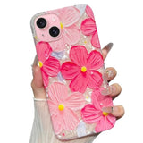 For Iphone 15 Plus Case Flowers Women Girly Aesthetic Sparkle Translucent Cute Floral With Phone Strap Charms Wristlet Oil Painting Shockproof Protective Phone Cases For Iphone 15 Plus Hot Pink