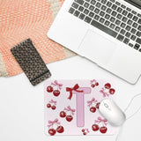 Cute Custom Cherry Mouse Pad, Cute Small Personalized Coquette Pink Bow Mouse Pad For Desk Women Girls, Customizable Initial Mousepads For Laptop, Computer, Office, 9.5X7.9 Inch(Letter T)